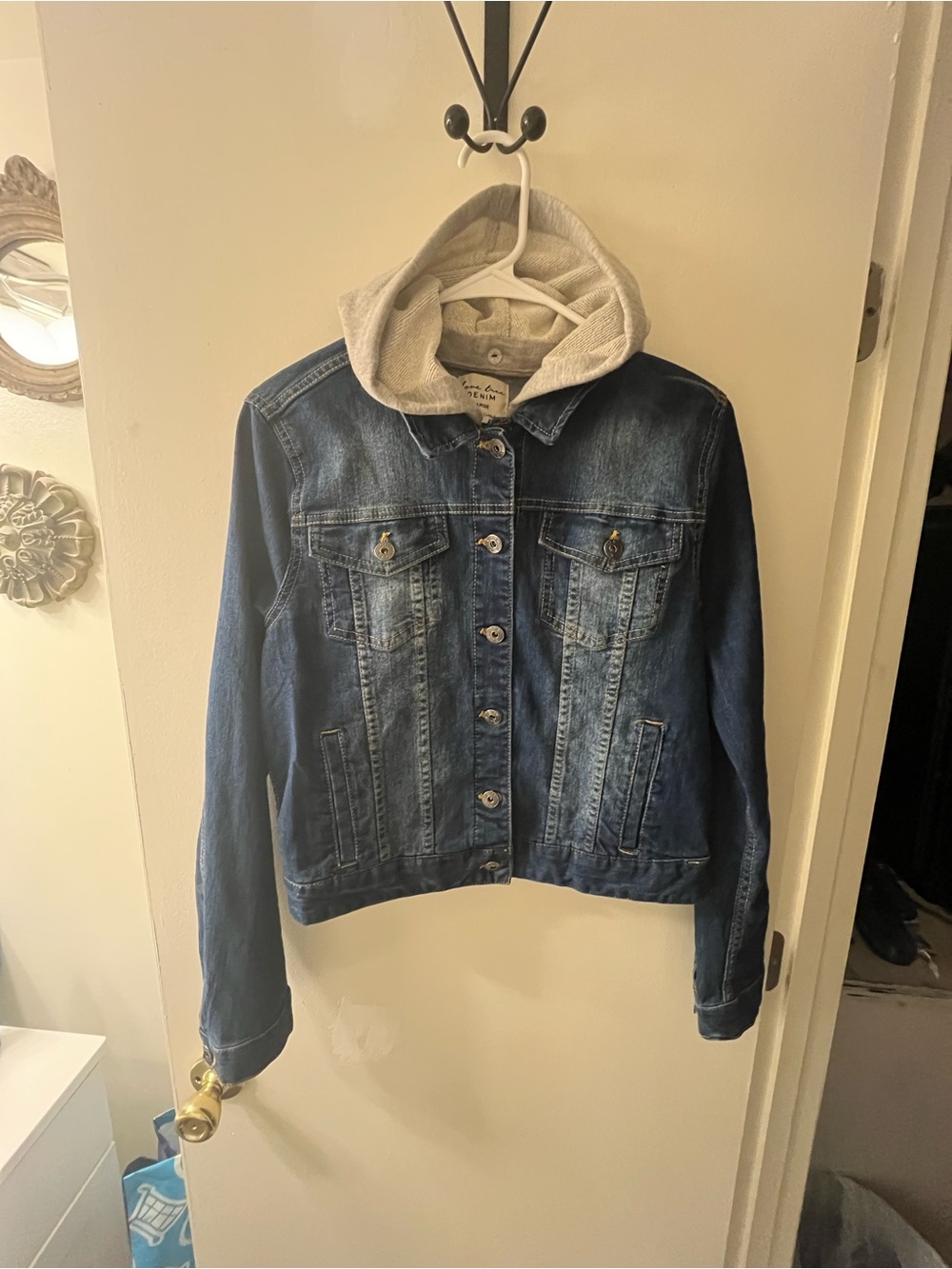 Love Tree Denim Jacket with Gray Hoodie - Picture 2 of 4